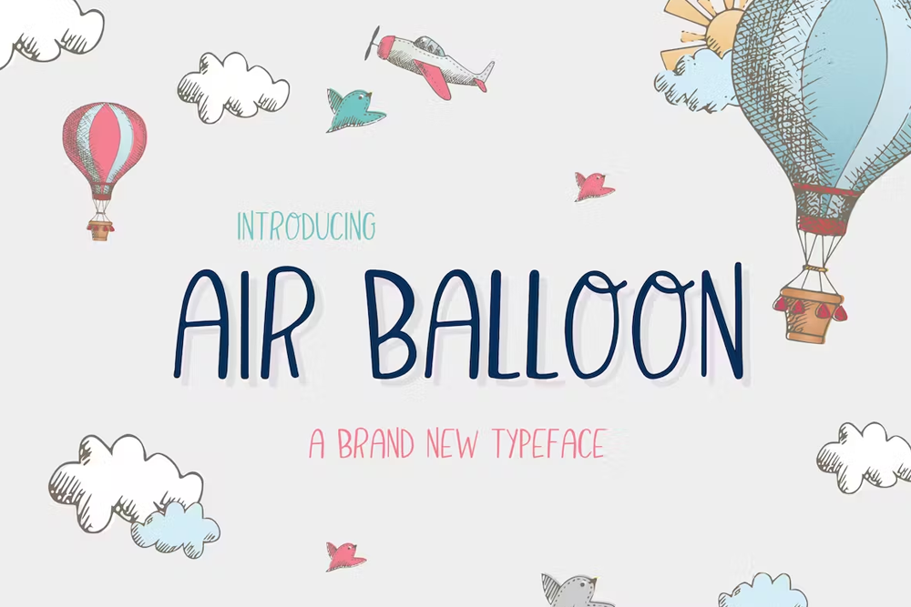 Font chữ vui vẻ, dễ thương, hoạt hình cho lĩnh vực trẻ em, đồ ăn, fodd, cute SVN-Air Balloon