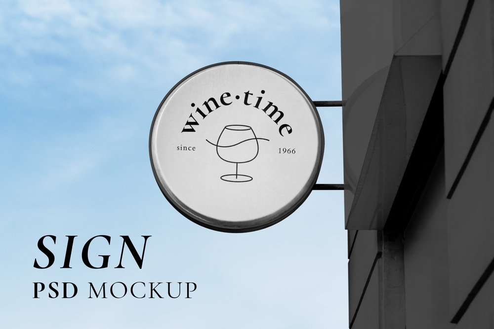 Mockup biển hiệu công ty, biển quảng cáo logo treo tường PSD