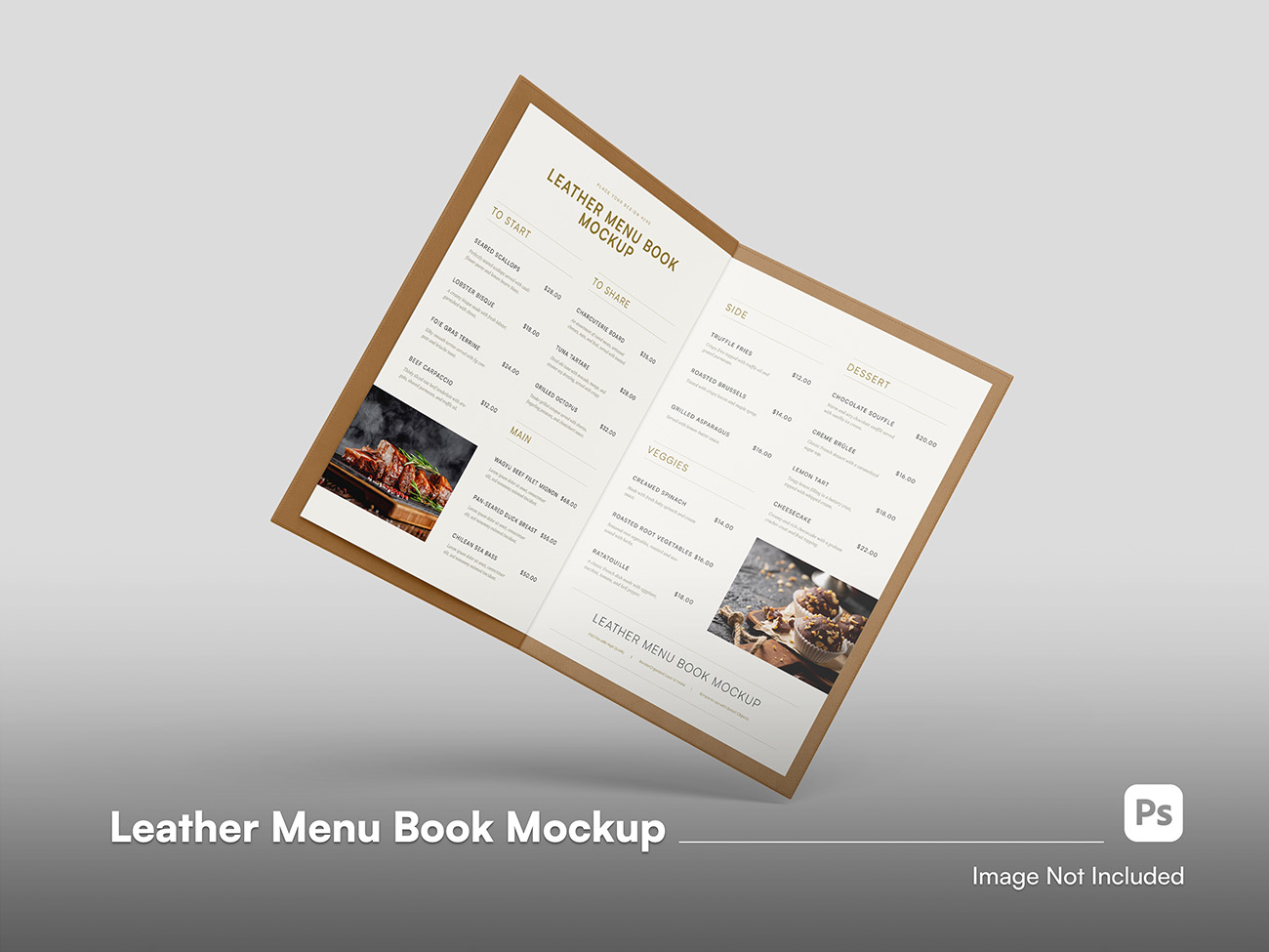 Mockup phối cảnh menu ngành thực phẩm đồ ăn file PSD