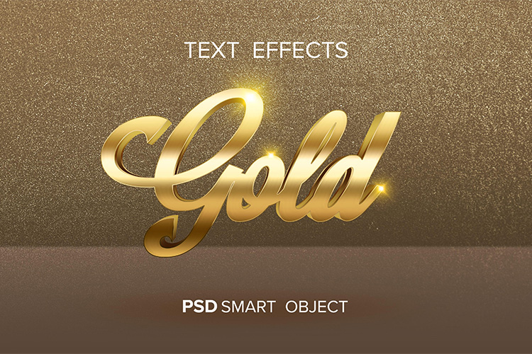 Hiệu ứng chữ 3D PSD chữ màu vàng gold lấp lánh