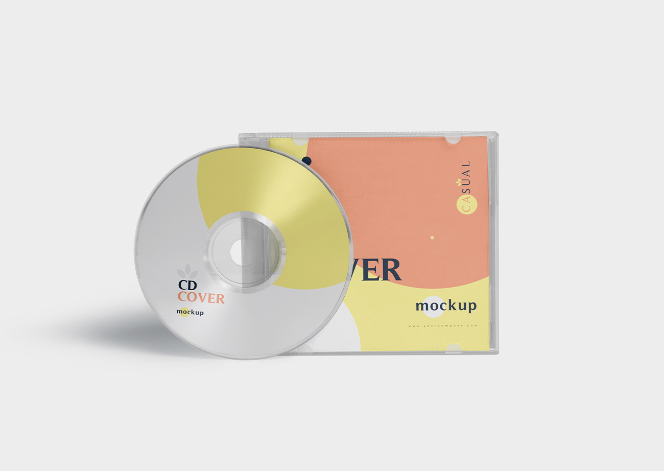 Mockup thiết kế bìa đĩa CD và hộp đĩa PSD