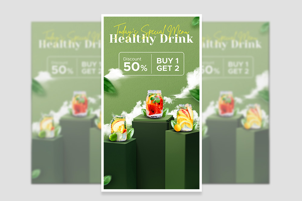 Banner trưng bày đồ uống healthy - menu đặc biệt trong ngày