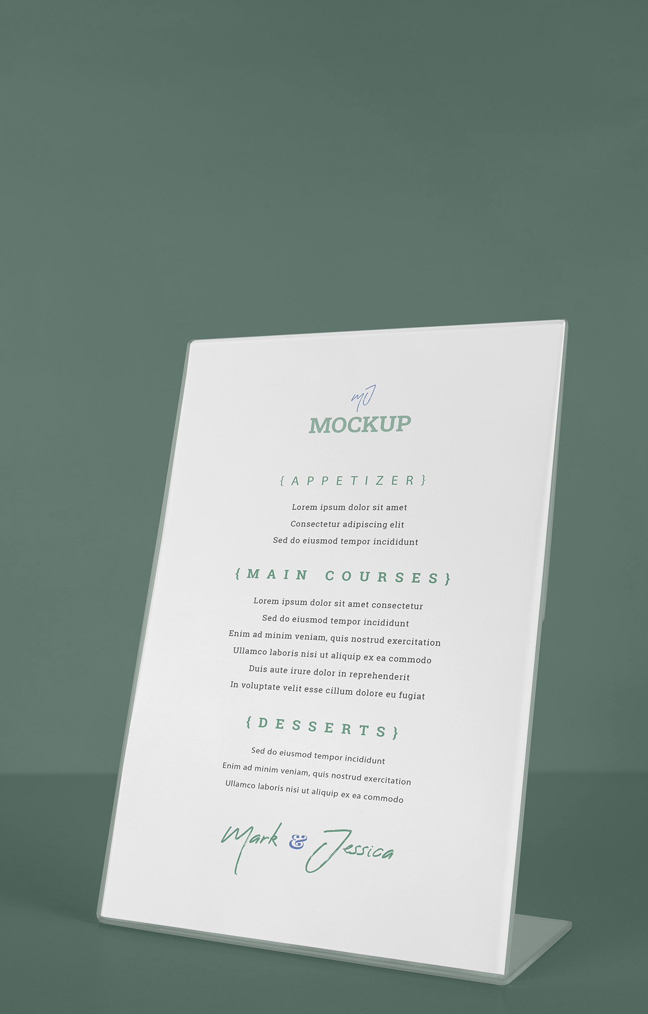 Mockup phối cảnh menu A4 để bàn sang trọng file PSD