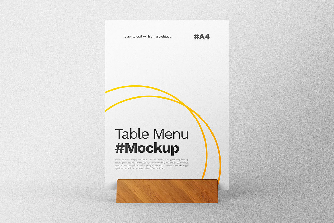 Mockup phối cảnh menu để bàn màu trắng file PSD