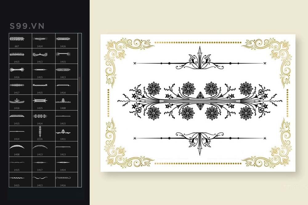 Bộ brush hiệu ứng hoa văn cổ điển cho photoshop