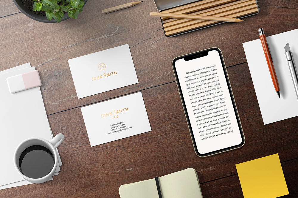 Mẫu mockup card visit psd cùng điện thoại