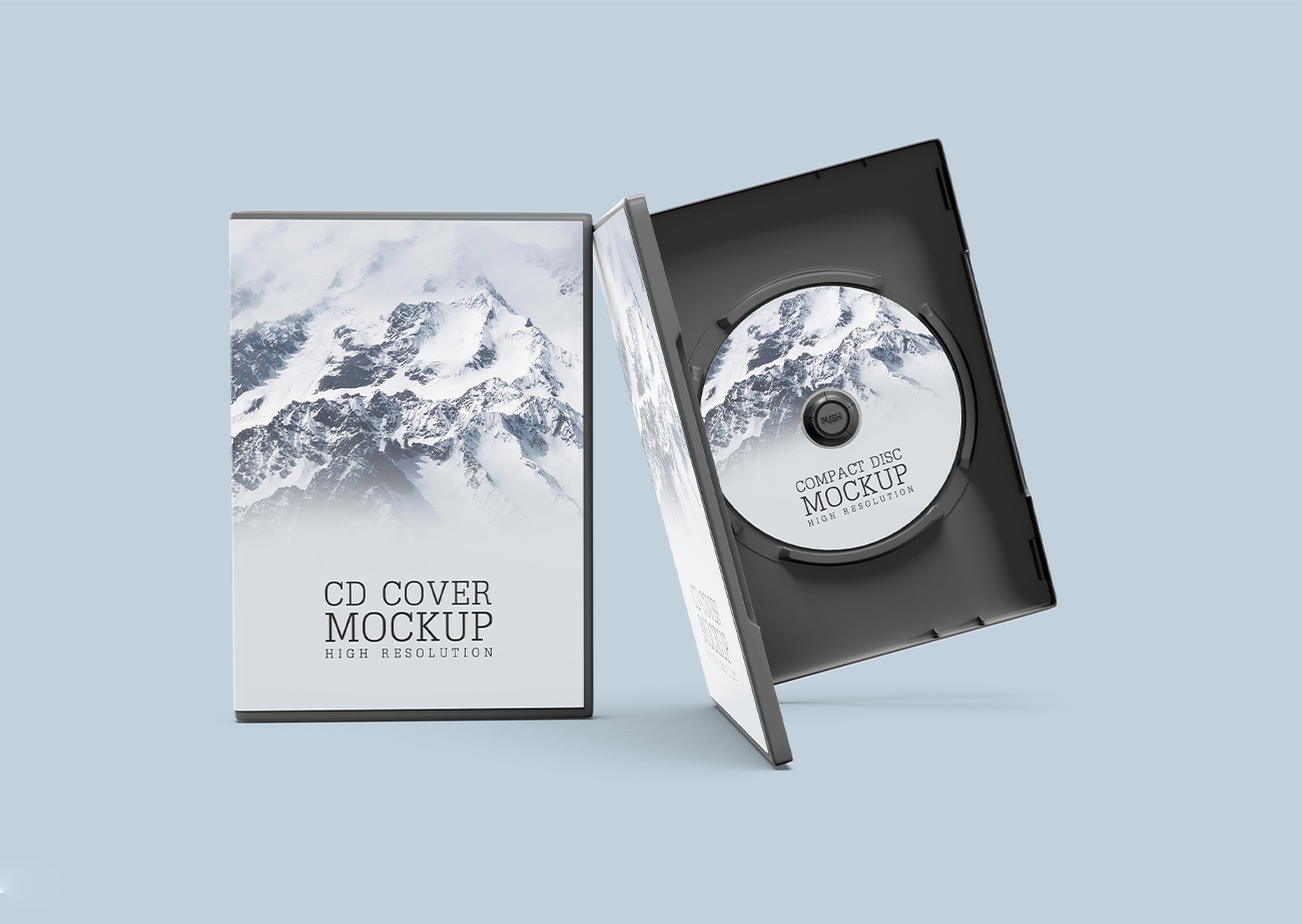 Mockup thiết kế bìa đĩa CD và hộp đựng  PSD