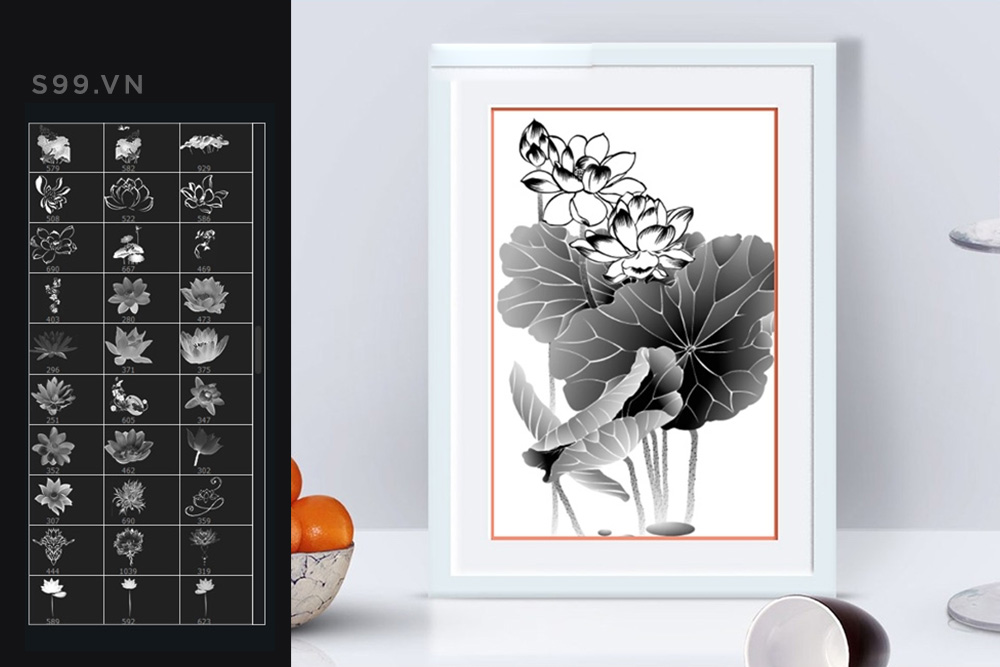 Bộ brush hiệu ứng hoa văn hoa sen cho photoshop