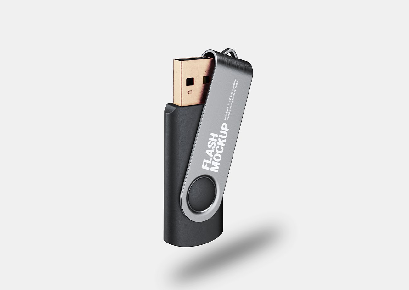 Mockup thẻ nhớ dữ liệu USB màu đen bạc PSD