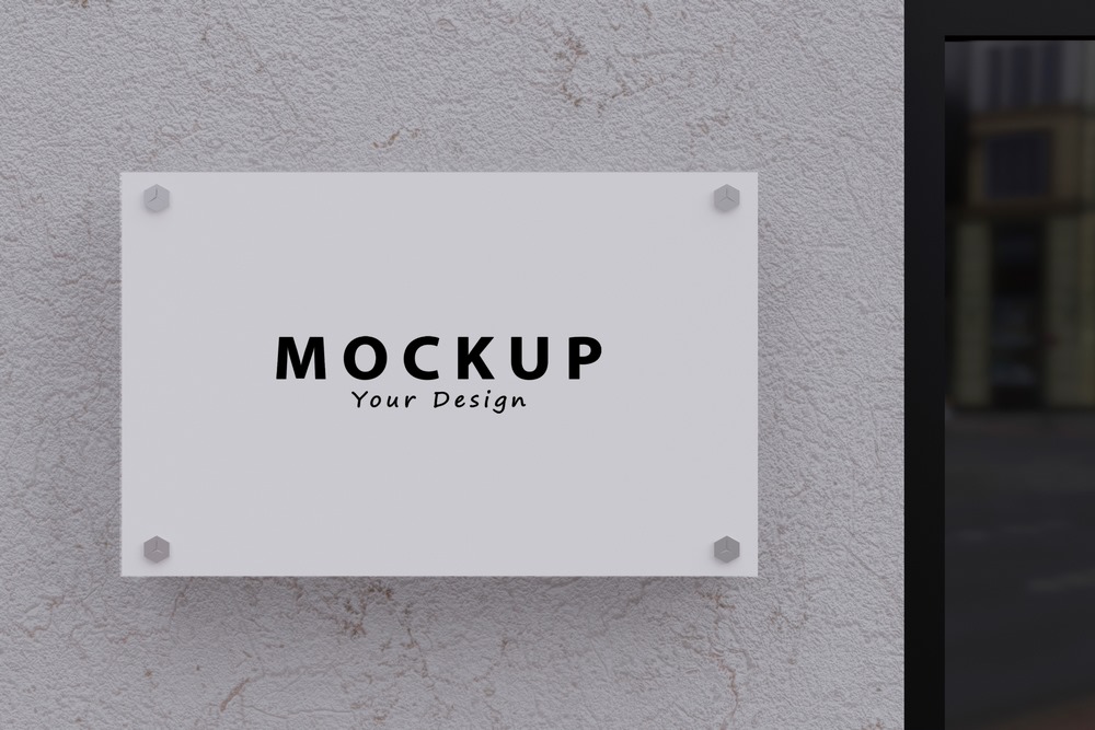 Mockup biển hiệu công ty, biển quảng cáo logo treo tường PSD