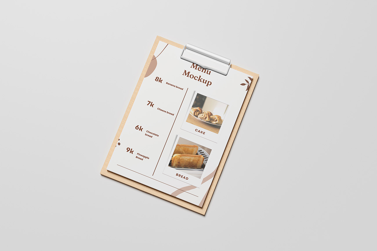 Mockup phối cảnh menu ngành thực phẩm đồ ăn file PSD