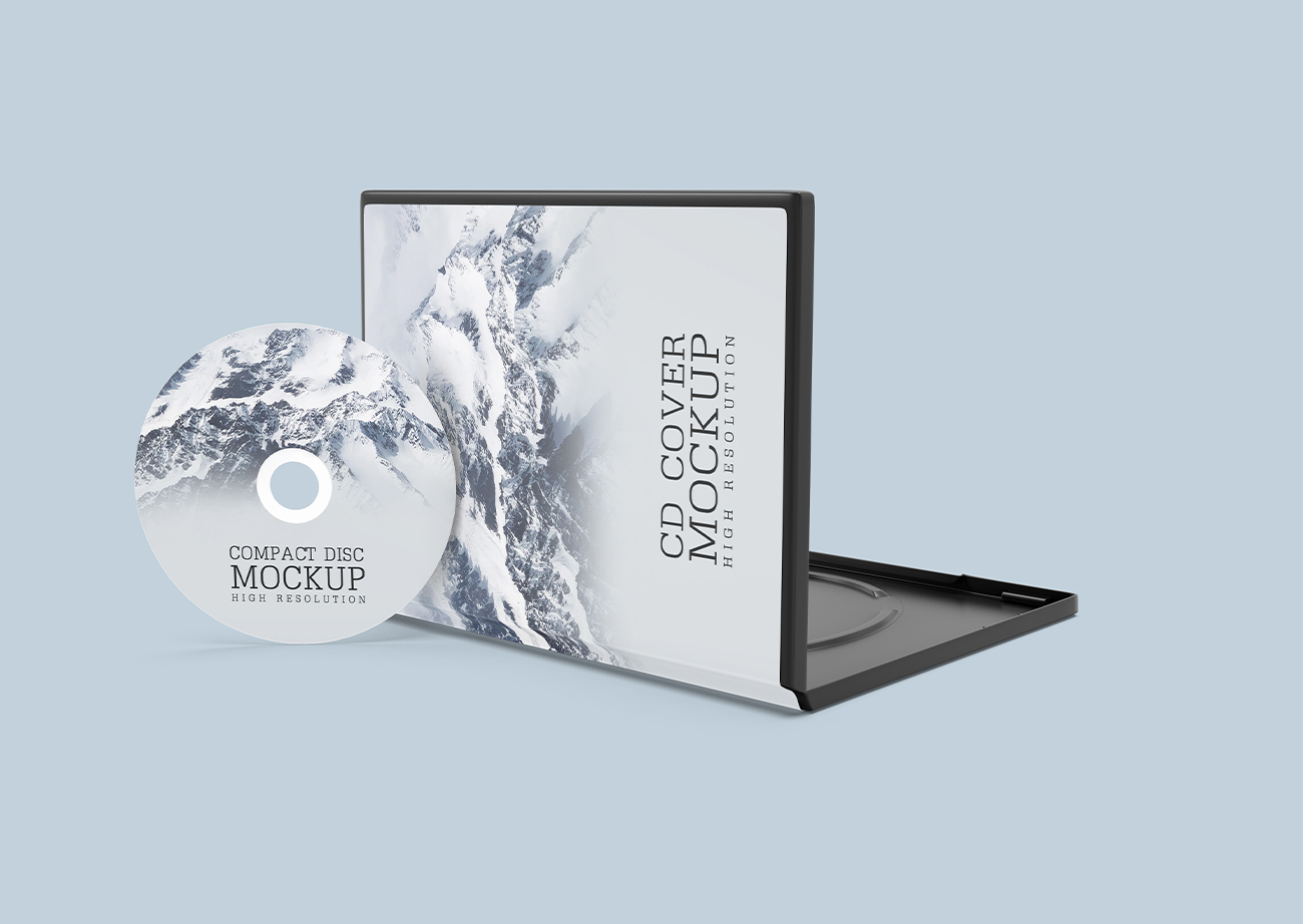 Mockup thiết kế bìa đĩa CD và hộp đựng  PSD