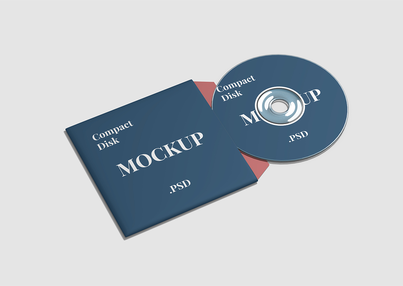 Mockup thiết kế bìa đĩa CD nền xanh PSD