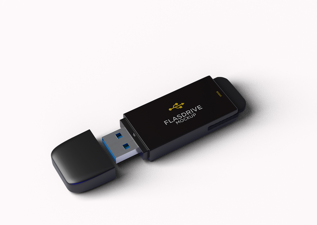 Mockup thẻ nhớ dữ liệu USB màu đen PSD