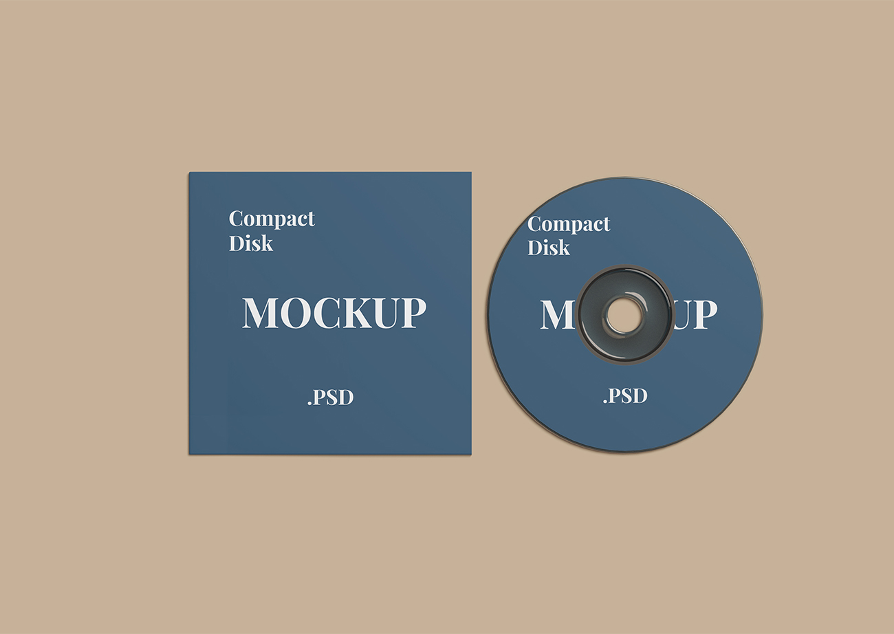 Mockup thiết kế bìa đĩa CD nền xanh PSD