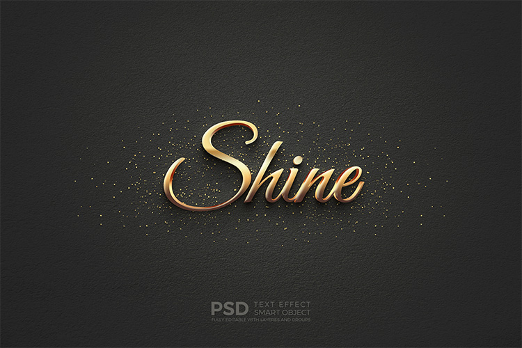 Hiệu ứng chữ 3D PSD cho PS màu vàng gold