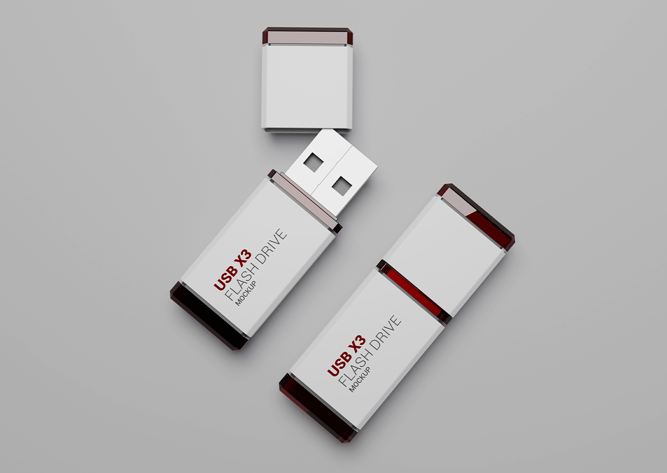 Mockup thẻ nhớ dữ liệu USB màu trắng đỏ PSD