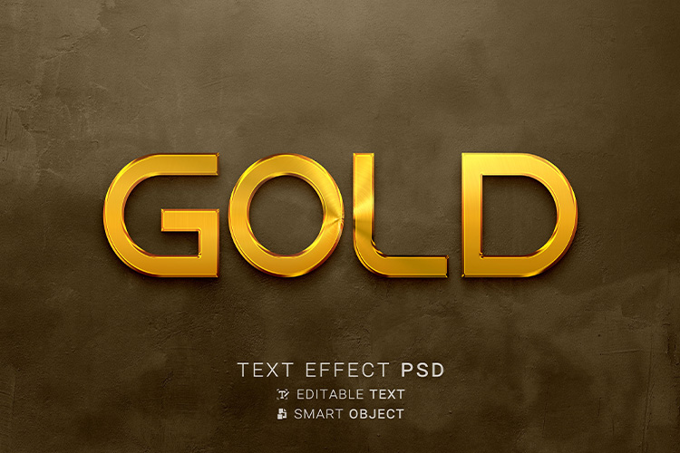 Hiệu ứng chữ 3D PSD cho PS màu vàng gold