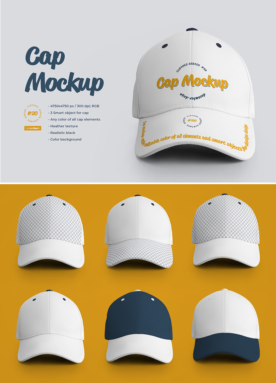 Mockup mũ lưỡi chai màu trắng nhìn đối điện PSD