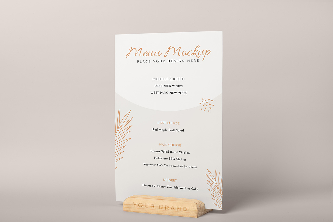 Mockup phối cảnh menu để bàn màu trắng sang trọng file PSD