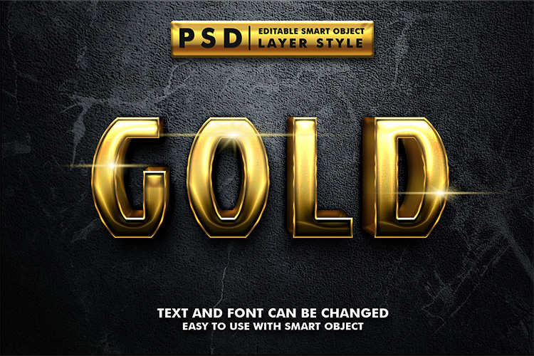 Hiệu ứng chữ 3D PSD cho PS màu vàng gold