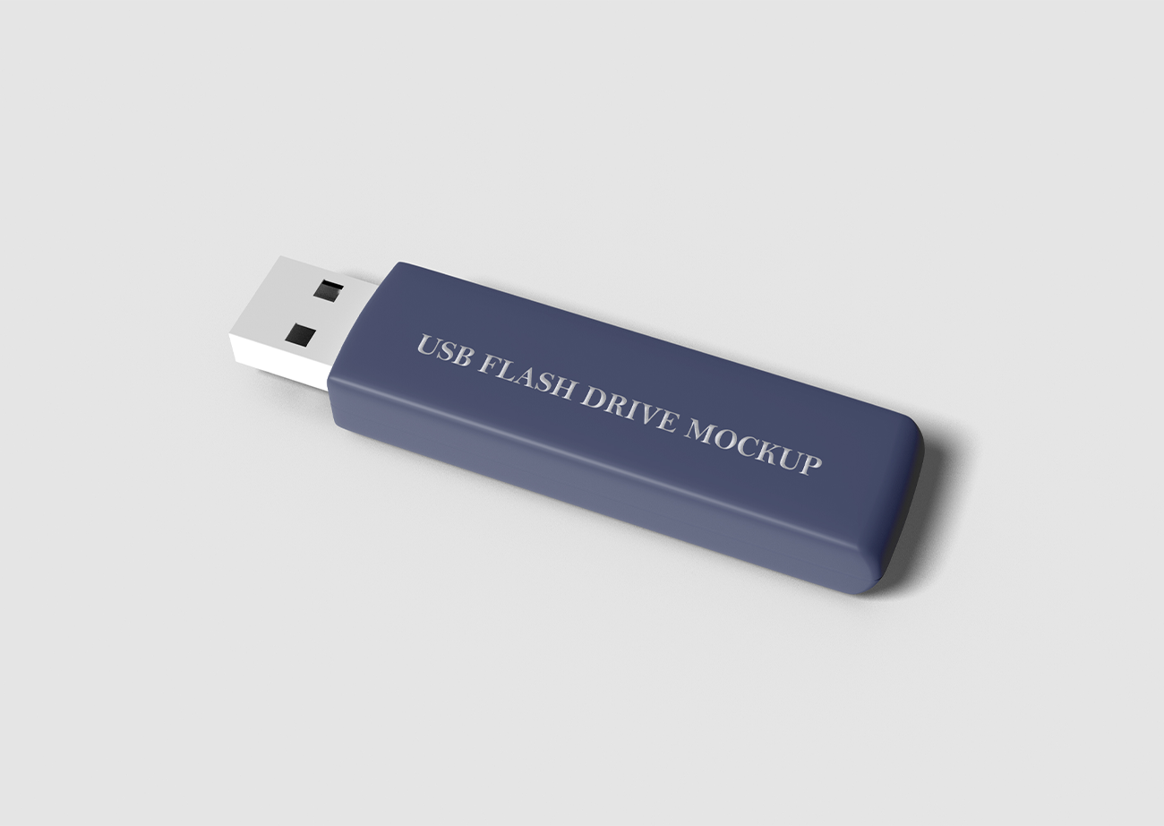 Mockup thẻ nhớ dữ liệu USB màu đen bạc PSD