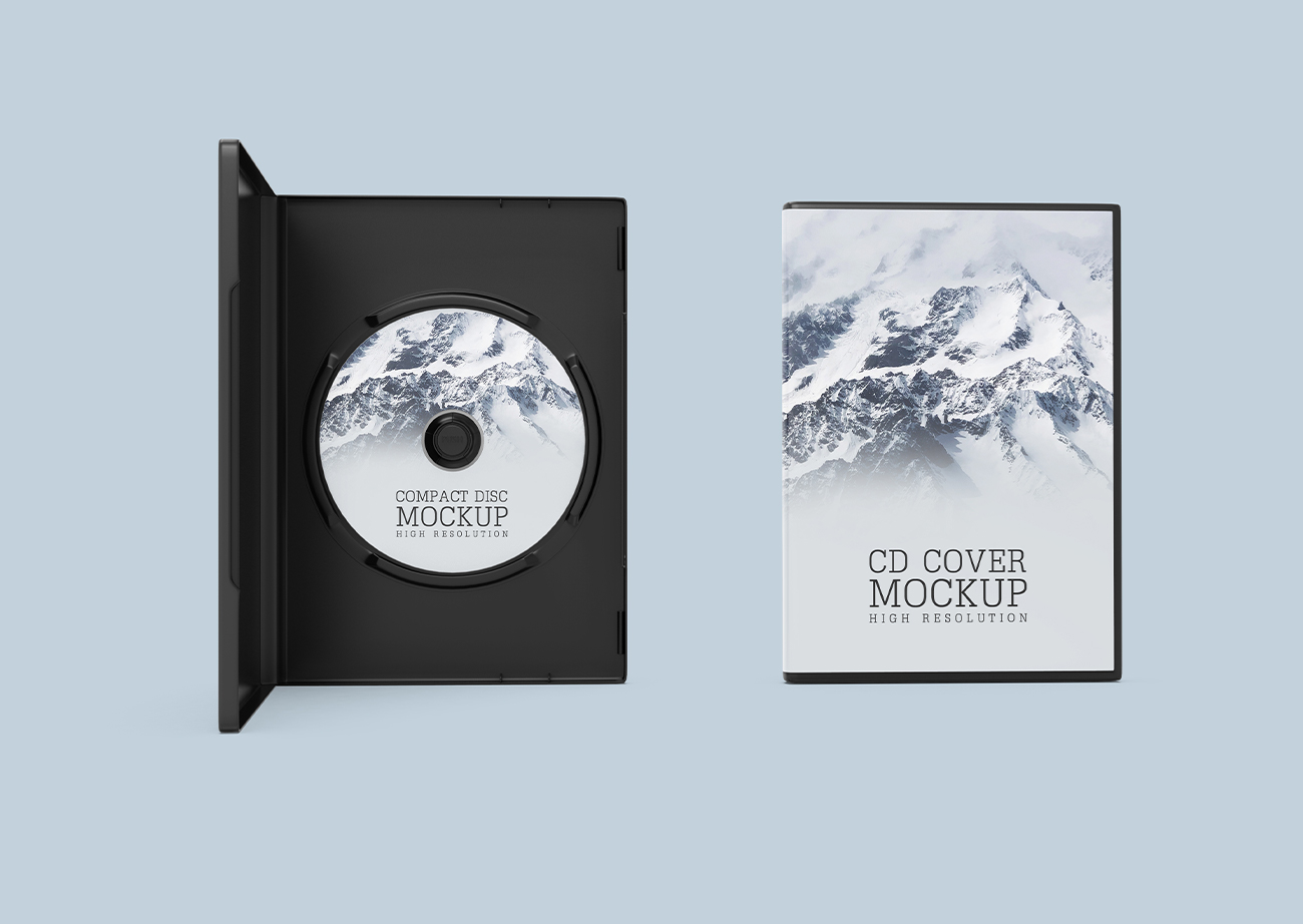 Mockup thiết kế bìa đĩa CD và hộp đựng PSD