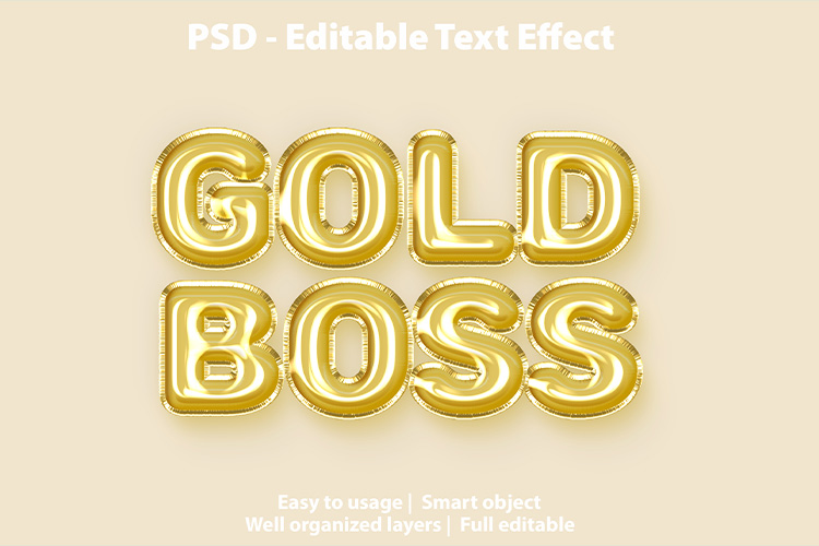 Hiệu ứng chữ 3D PSD cho PS màu vàng gold bong bóng