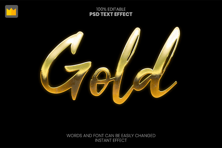 Hiệu ứng chữ 3D PSD cho PS màu vàng gold