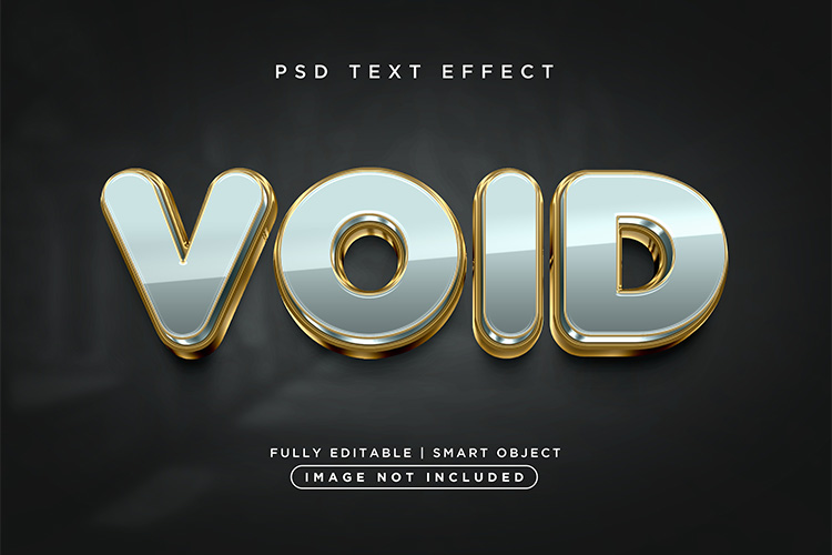 Hiệu ứng chữ 3D PSD màu xám viền vàng gold