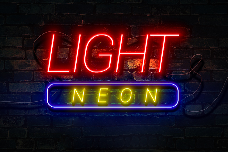 Hiệu ứng chữ 3D PSD màu vàng đỏ đèn neon cho Photoshop