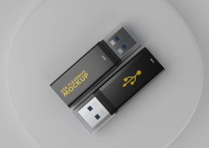 Mockup bộ đôi thẻ nhớ dữ liệu USB màu đen PSD