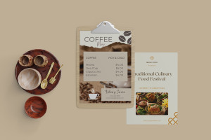 Mockup phối cảnh menu ngành thực phẩm đồ ăn file PSD