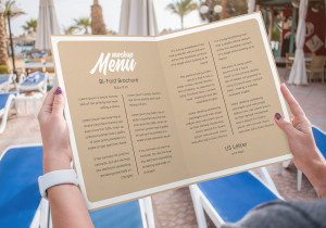 Mockup phối cảnh menu đồ uống file PSD