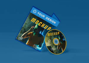 Mockup thiết kế bìa đĩa CD âm nhạc nền xanh  PSD