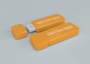 Mockup bộ đôi thẻ nhớ dữ liệu USB màu cam PSD