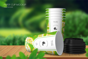 File mockup cốc giấy, phông nền ngoài thiên nhiên