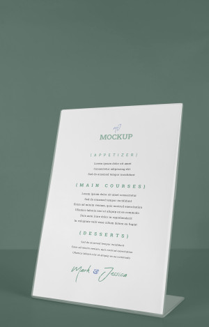 Mockup phối cảnh menu A4 để bàn sang trọng file PSD