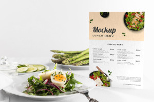 Mockup phối cảnh menu ngành thực phẩm đồ ăn file PSD