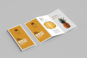 Mockup phối cảnh menu tờ rơi gấp 3 màu vàng file PSD