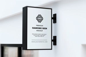 Mockup biển hiệu công ty, biển quảng cáo logo treo tường PSD