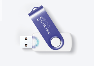 Mockup thẻ nhớ màu trắng tím USB PSD