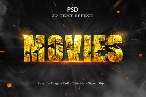 Hiệu ứng chữ 3D PSD màu vàng gold sang trọng