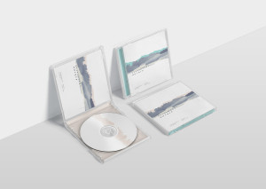 Mockup thiết kế bìa đĩa CD và hộp đĩa nền trắng PSD