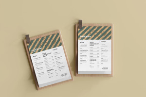 Mockup phối cảnh menu ngành thực phẩm đồ ăn file PSD