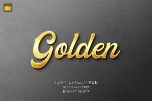 Hiệu ứng chữ 3D PSD cho PS màu vàng gold lấp lánh