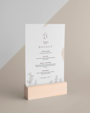 Mockup phối cảnh menu để bàn màu trắng sang trọng file PSD