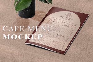 Mockup phối cảnh menu ngành thực phẩm đồ ăn file PSD