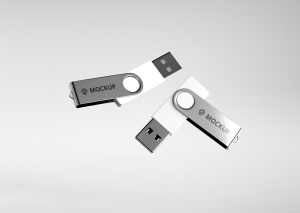 Mockup bộ đôi thẻ nhớ dữ liệu USB màu bạc PSD