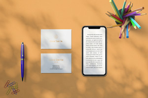 Mockup card visit, danh thiếp, thẻ nhân viên, điện thoại PSD